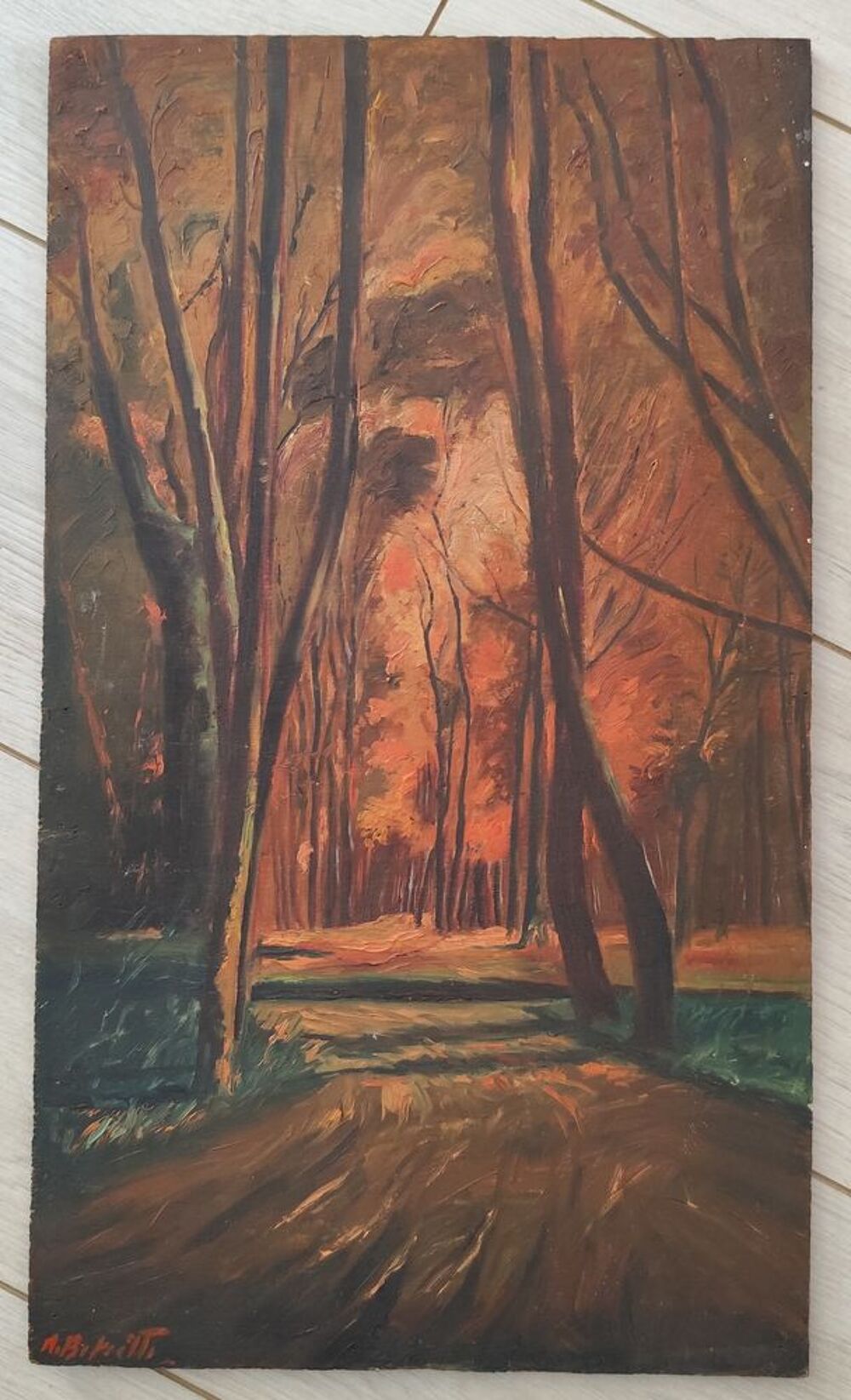 Paysage forestier-huile sur bois Décoration