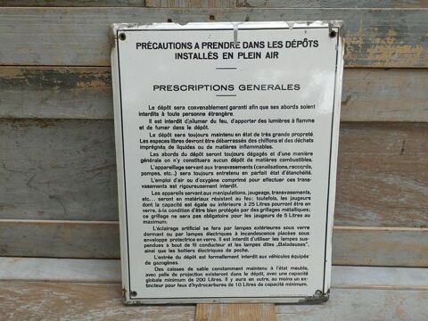 Ancienne Plaque Émaillée Sécurité Précautions dans les Dépôt 120 Loches (37)