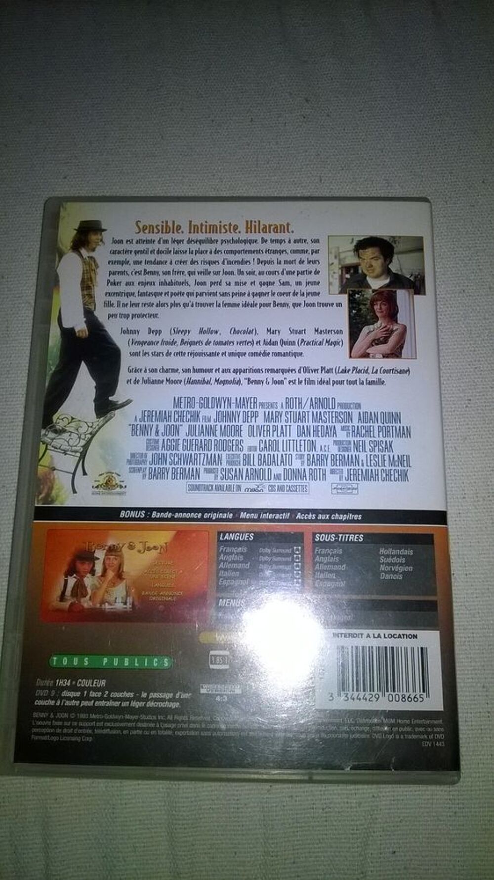 DVD Benny &amp; Joon
Johnny Depp 
1993
Excellent etat
En Fra DVD et blu-ray