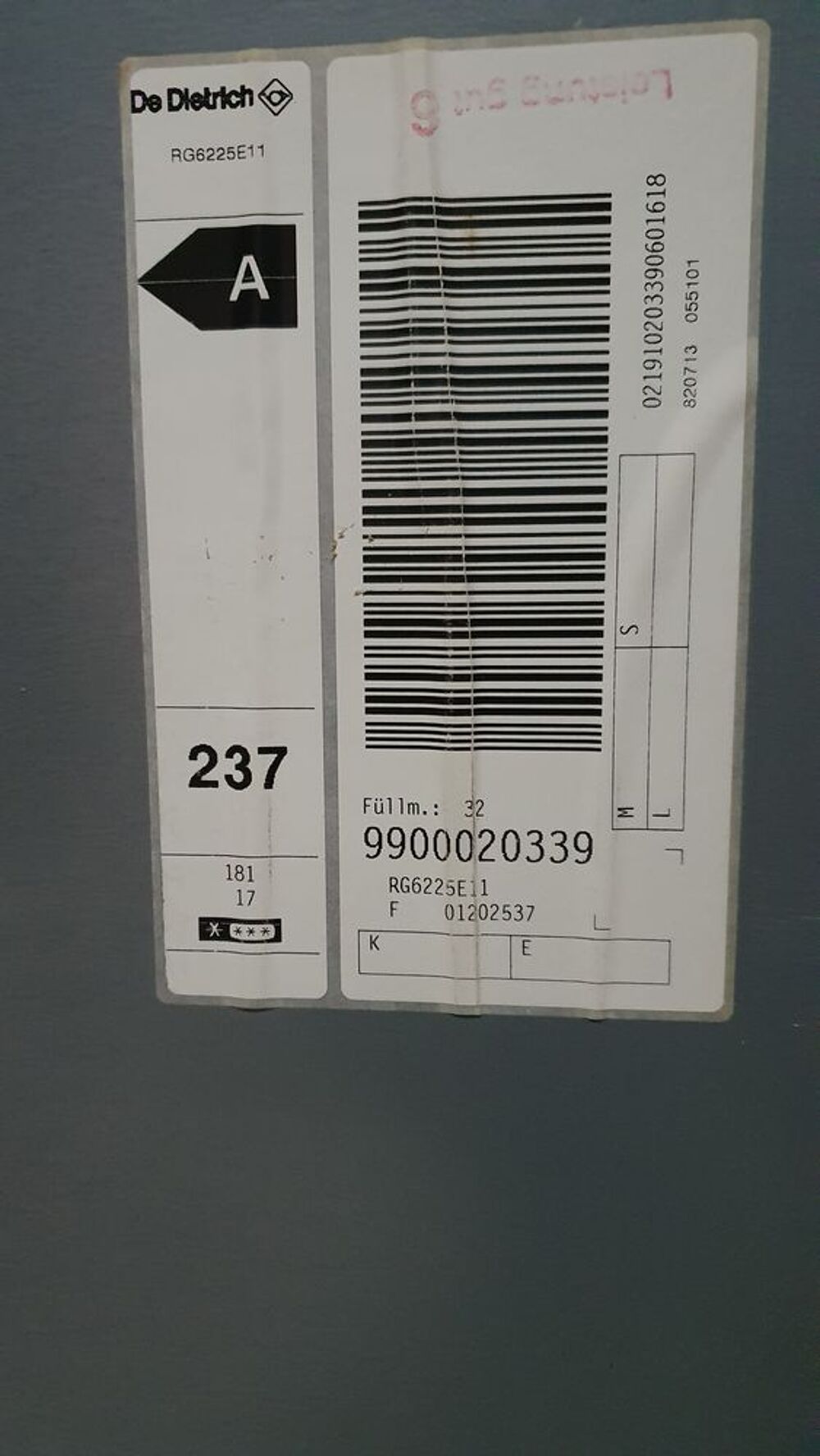 r&eacute;frig&eacute;rateur DE-DIETRICH encastrable H122cm l 54cm P 61cm Electroménager