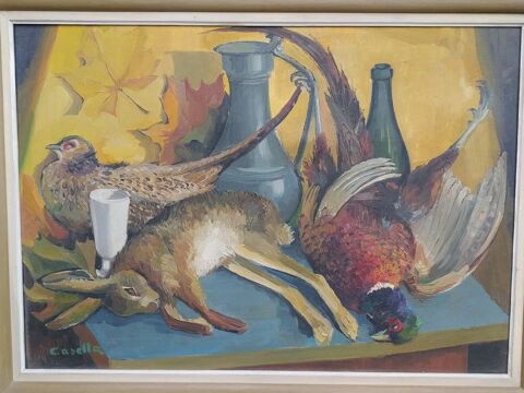 Tableau Nature Morte au Gibier de Chasse Signée Casella 1 Loches (37)