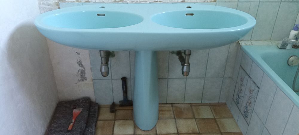lavabos double sur pied - couleur bleu ciel Bricolage