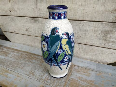 Vase Art D�co C�ramique Amphora D�cor Oiseaux  1 Loches (37)
