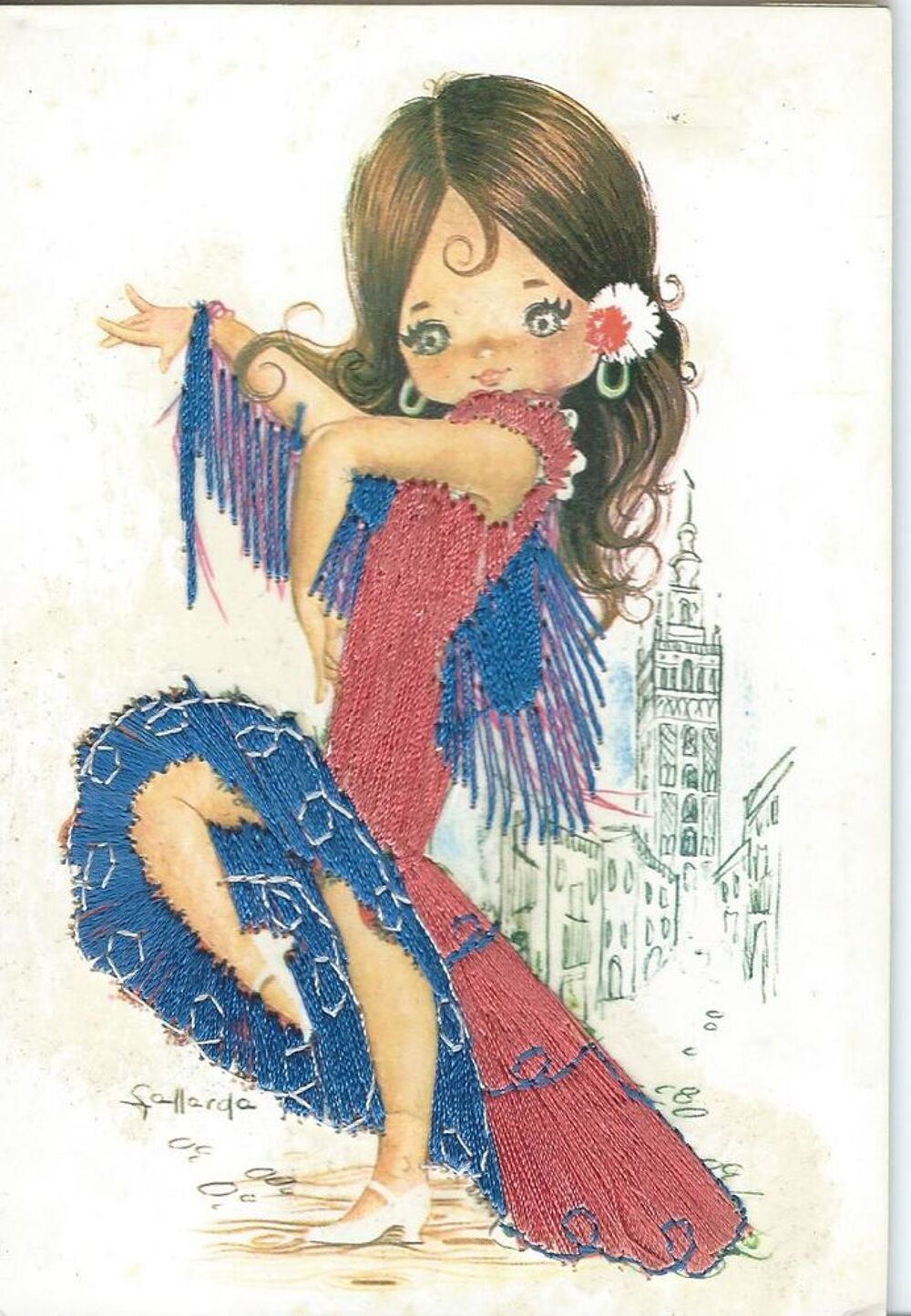 2 CARTES POSTALES BROD&Eacute;ES Costume Folklore Espagne 