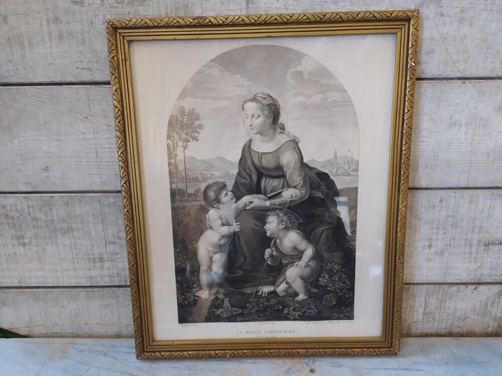 Ancienne Gravure " La Belle Jardini&egrave;re " d'apr&egrave;s Rapha&euml;l 