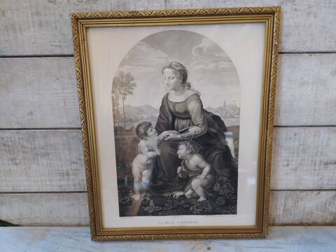 Ancienne Gravure   La Belle Jardinière   d'après Raphaël 80 Loches (37)