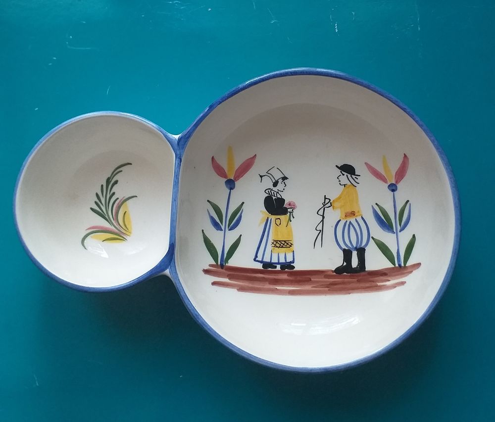 Serviteur / plat 2 compartiments, motif breton, peint main Décoration