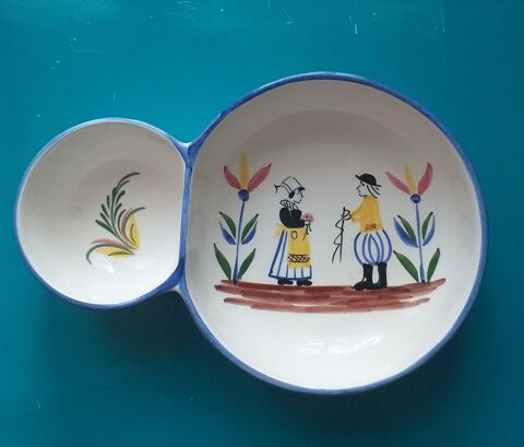 Serviteur / plat 2 compartiments, motif breton, peint main 12 Montauban (82)