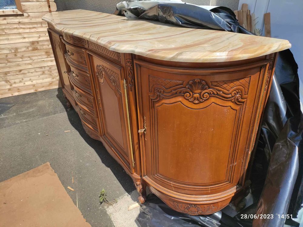 buffet bas en merisier et dessus marbre de Carrare Meubles