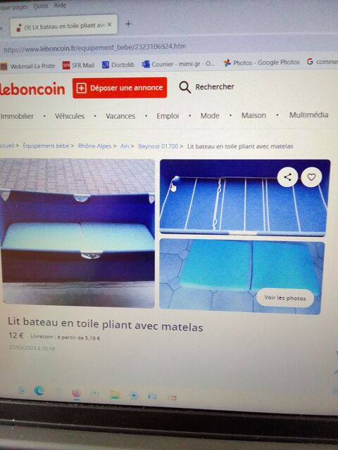 LIT ENFANT EN TOILE PLIANT  AVEC MATELAS   10 Beynost (01)