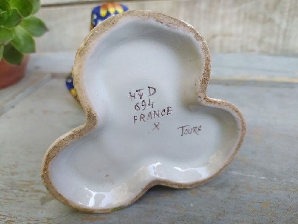 Ancien Vase Bouqueti&egrave;re Fa&iuml;ence H.D Tours Corne d'Abondance Décoration