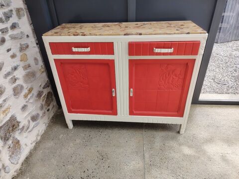 Buffet rouge et cr�me, deux portes, deux tiroirs 0 Cieutat (65)