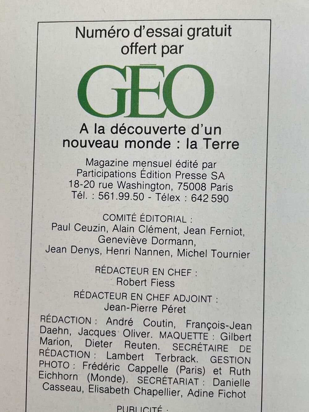 GEO Magazine - Premi&egrave;re Edition 1979 Livres et BD