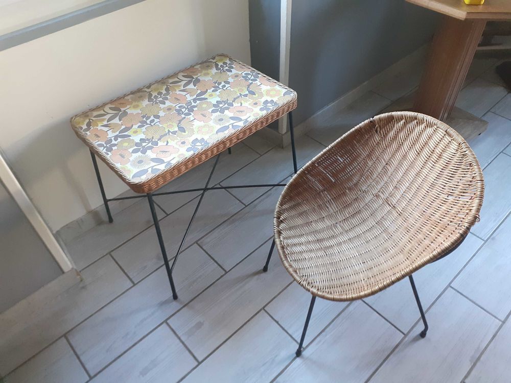 table et fauteuil rotin Vintage Meubles