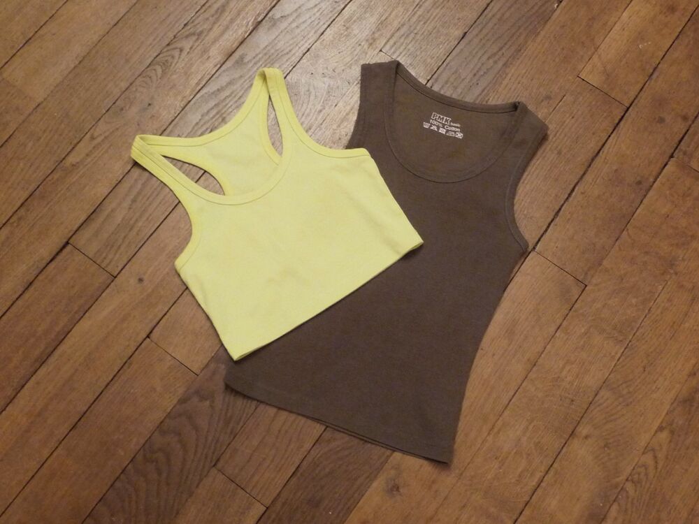 Double Top/ Tee Shirt Kaki et Jaune- Taille 34/36- PMK Basic Vêtements