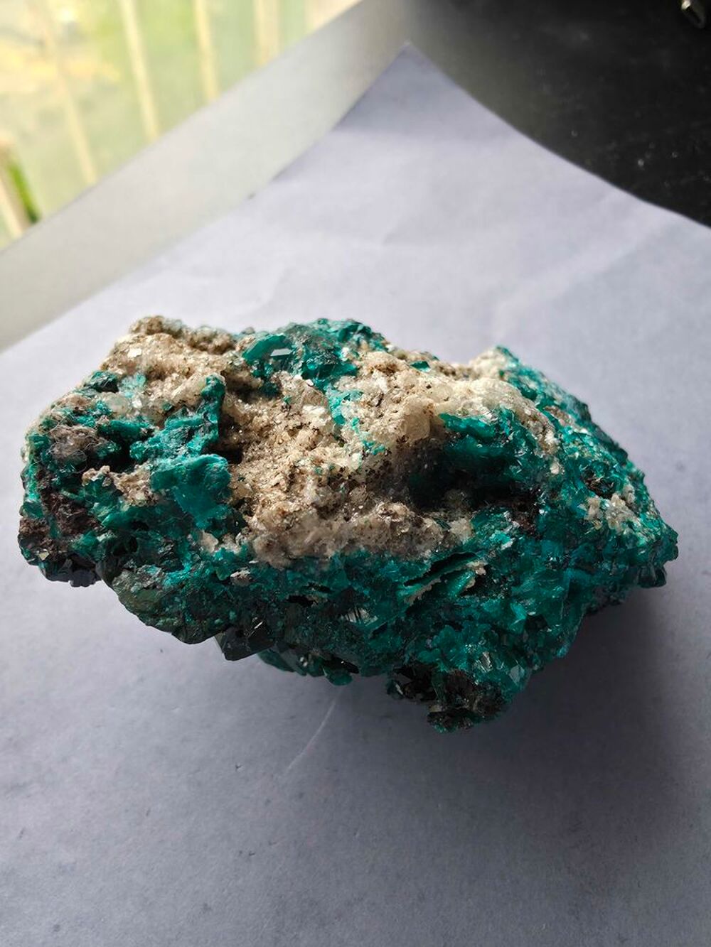 Pi&egrave;ce Unique : Dioptase Vert Emeraude et Quartz-Katanga RDC 