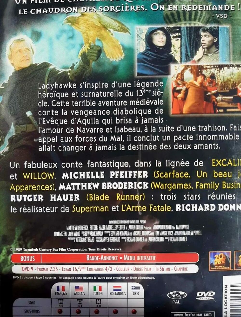 Lady Hawke dvd DVD et blu-ray