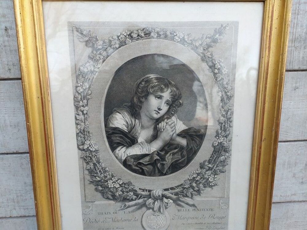 Gravure Greuze Tha&iuml;s La Belle P&eacute;nitente Marquise de Roug&eacute; 