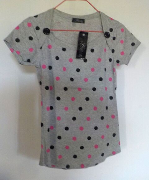 TEE-SHIRT GRIS A POIS NOIRS ET ROSES TU NEUF 5 Bubry (56)