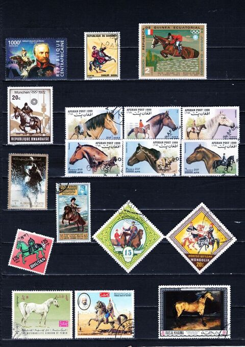 lot de 47 timbres du MONDE avec des CHEVAUX 3 Les glisottes-et-Chalaures (33)