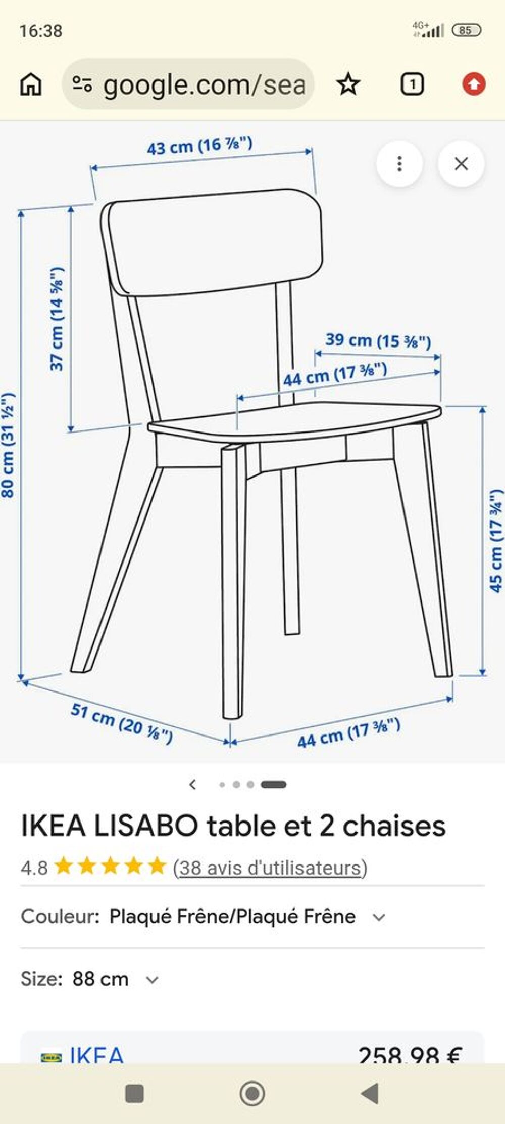 table lisabo ik&eacute;a avec ses 2 chaises Meubles
