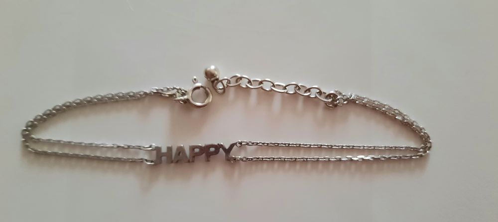 Bracelet chaine 2 rangs message Happy en argent Bijoux et montres