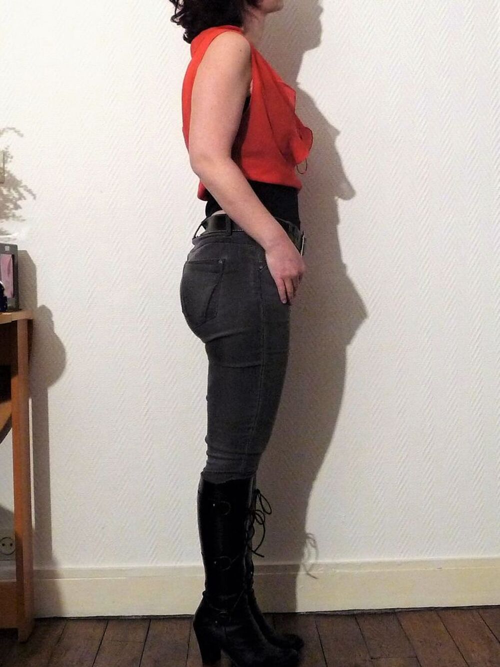 Top/ Tee Shirt Cintr&eacute; Orange Corail avec Lien &agrave; Nouer-Caloma Vêtements