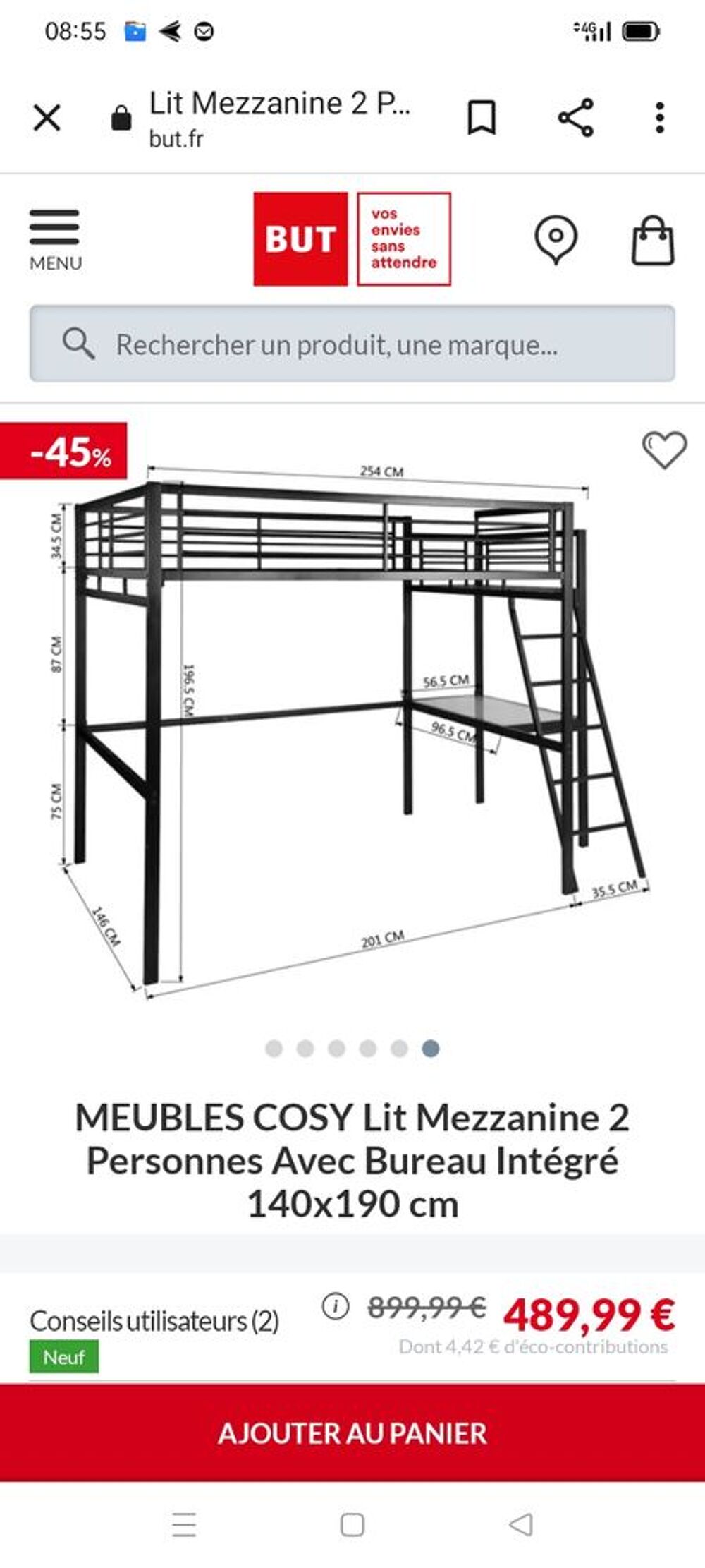 Lit mezzanine 2 places Meubles