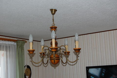 Lustre 5 branches en chne et laiton 32 Maisse (91)