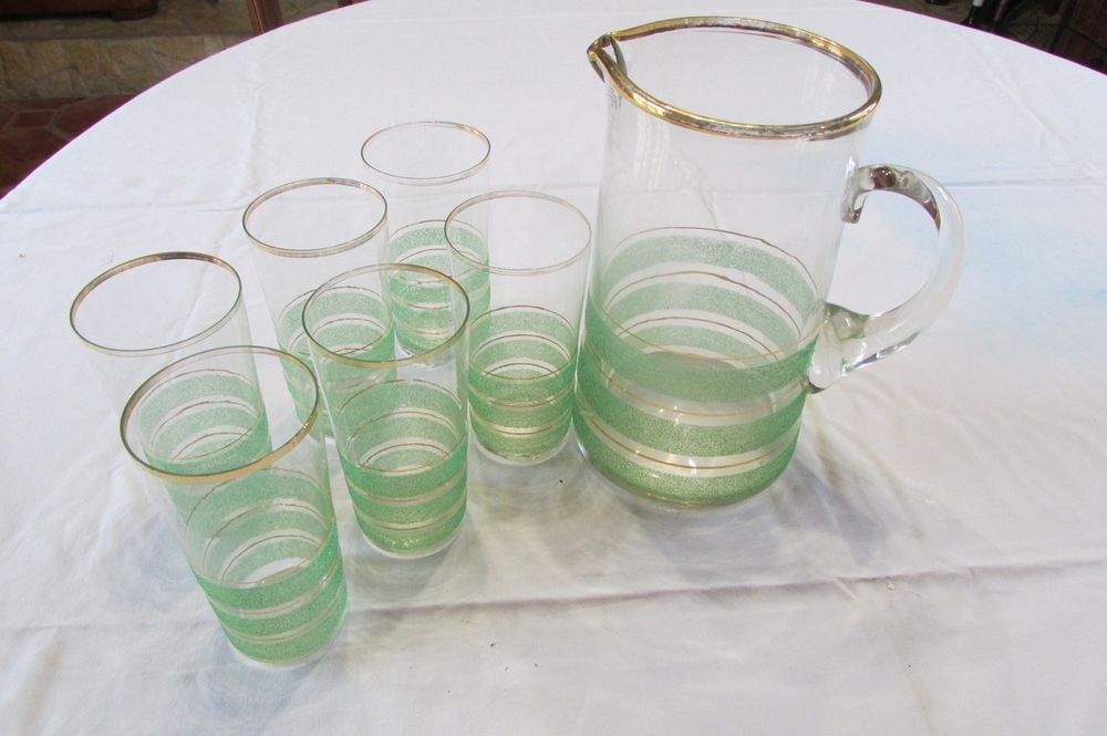 Service &agrave; orangeade des ann&eacute;es 50, verre sabl&eacute; et dorure Décoration