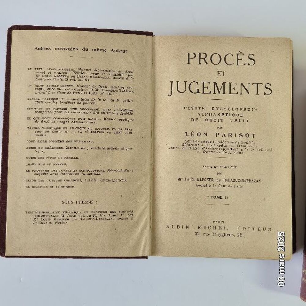 Petite encyclop&eacute;die de droit usuel Proc&egrave;s et Jugements, Leon Livres et BD