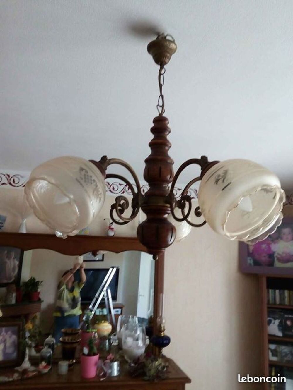 lustre bois et verre Décoration