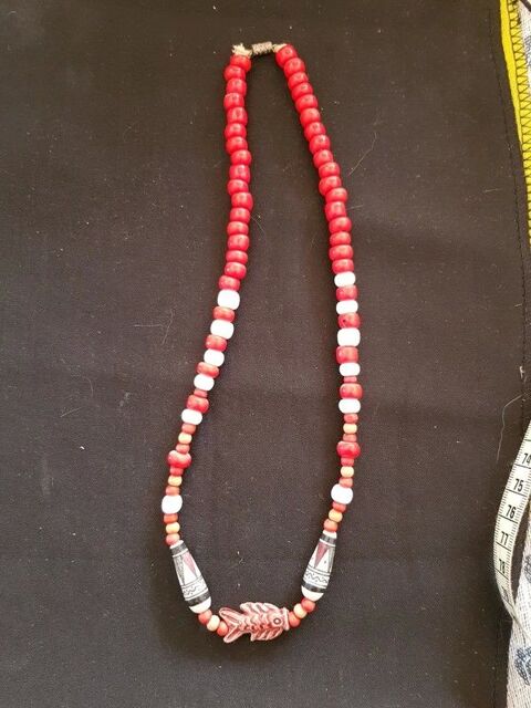 Collier perle rouge et blanche style indien 056 cm neuf 4 e 4 Viriat (01)