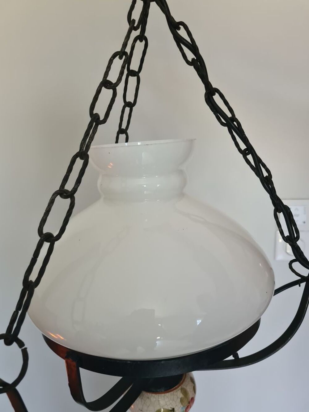 Suspension vintage avec globe en opaline Décoration