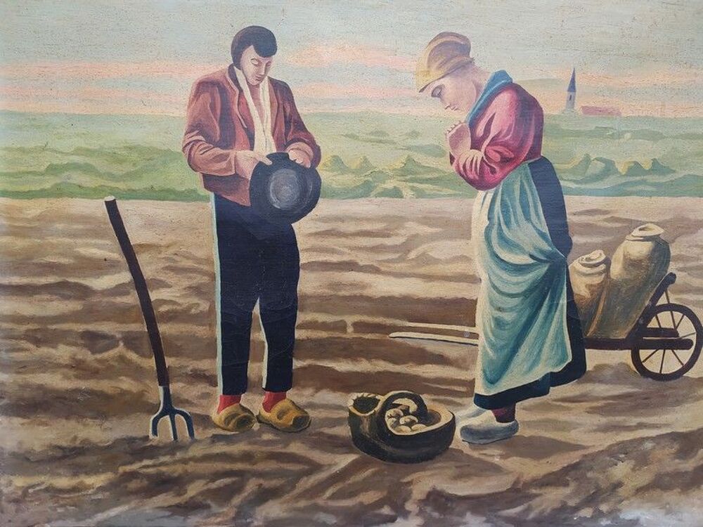 Ancien Tableau l'Ang&eacute;lus d'Apr&egrave;s Jean Fran&ccedil;ois Millet 