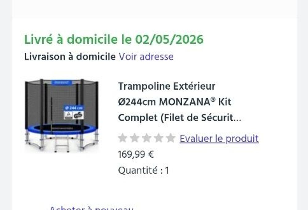 Trampoline ext&eacute;rieur MONZANA Jardin
