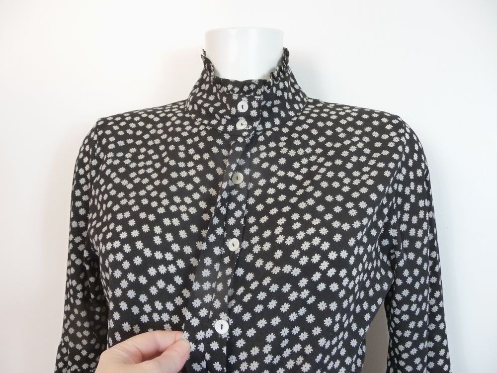 Chemisier/ Chemise Noir &agrave; Fleurs Blanches- Vonda Vêtements