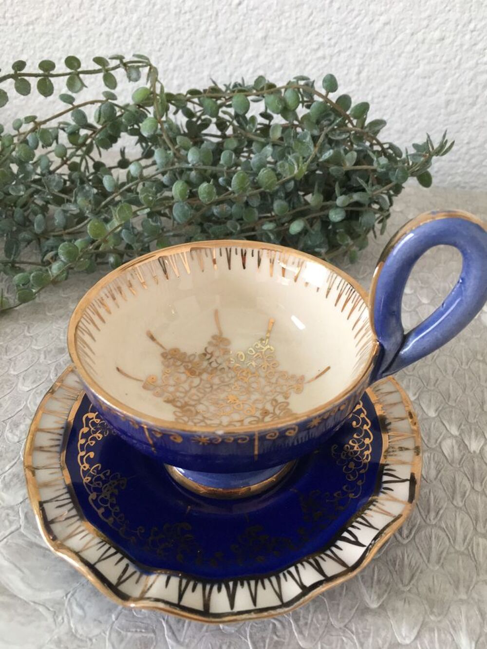 Jolie TASSE sur pied et sa Sous-tasse Décoration