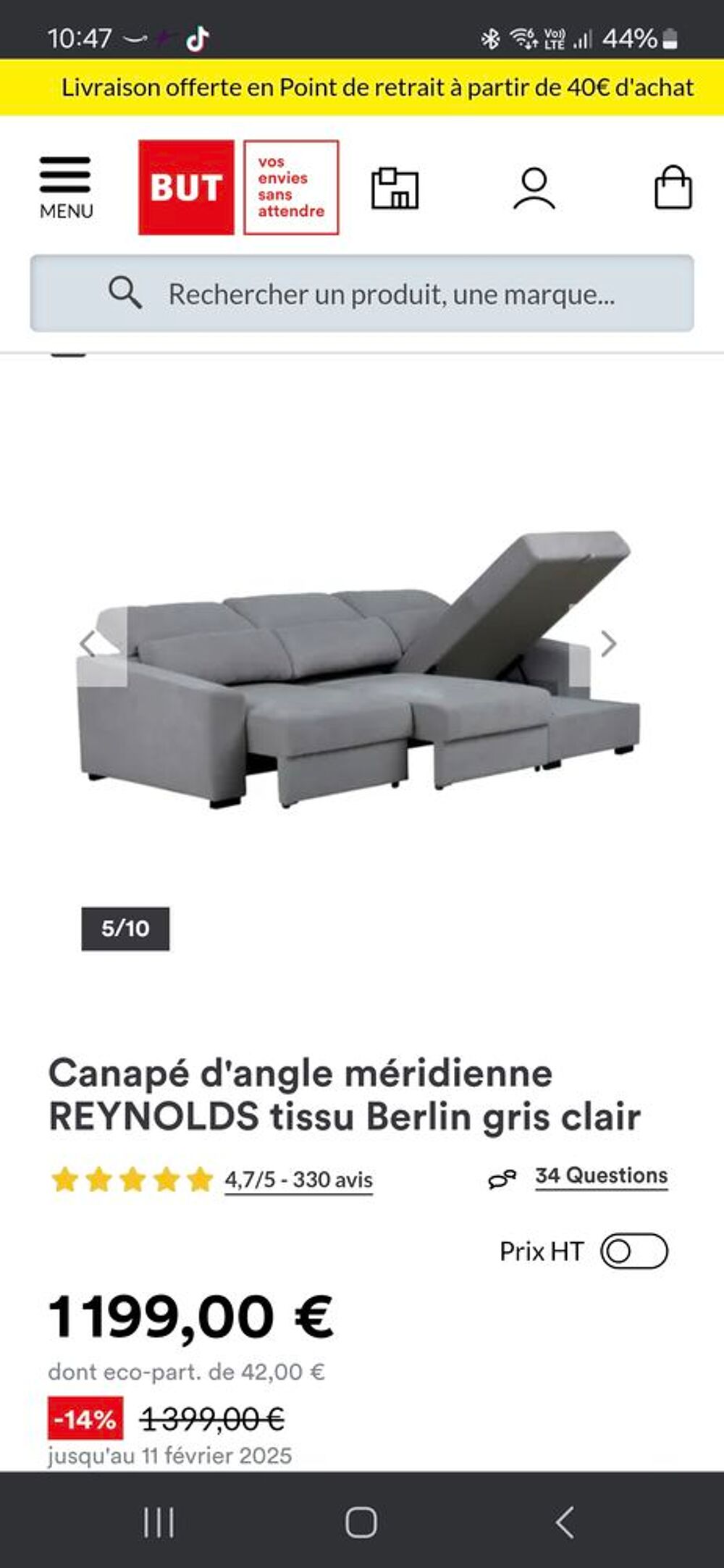Canap&eacute; d'angle r&eacute;versible et convertible Meubles