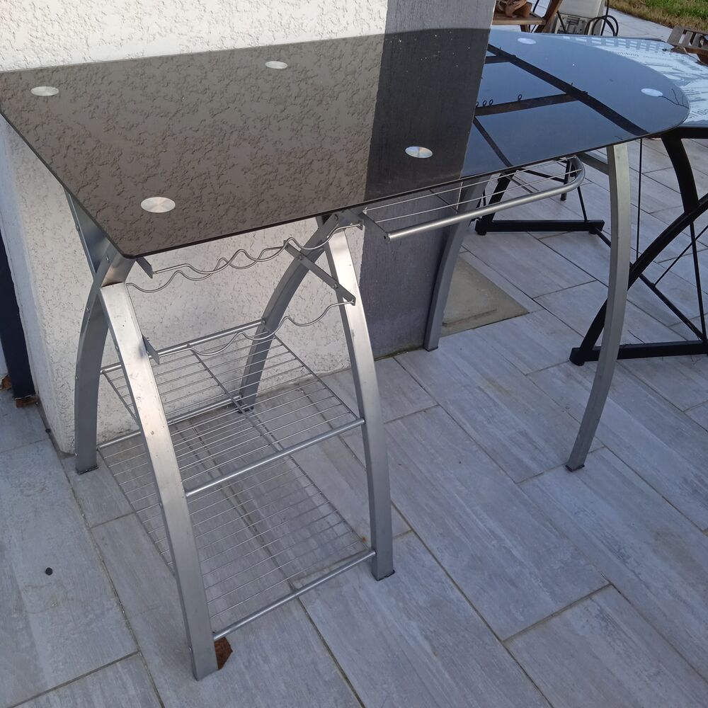 Table mange debout verre noir structure metal longueur 120, Meubles