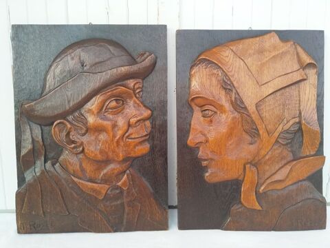 Mdaillons en bois sculpt (Paire) 60 Bon-Encontre (47)