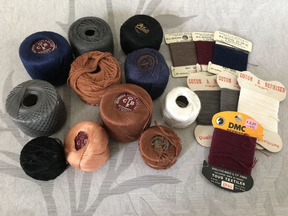  BOBINES anciennes et CARTES de FIL ou COTON &agrave; REPRISER Bricolage
