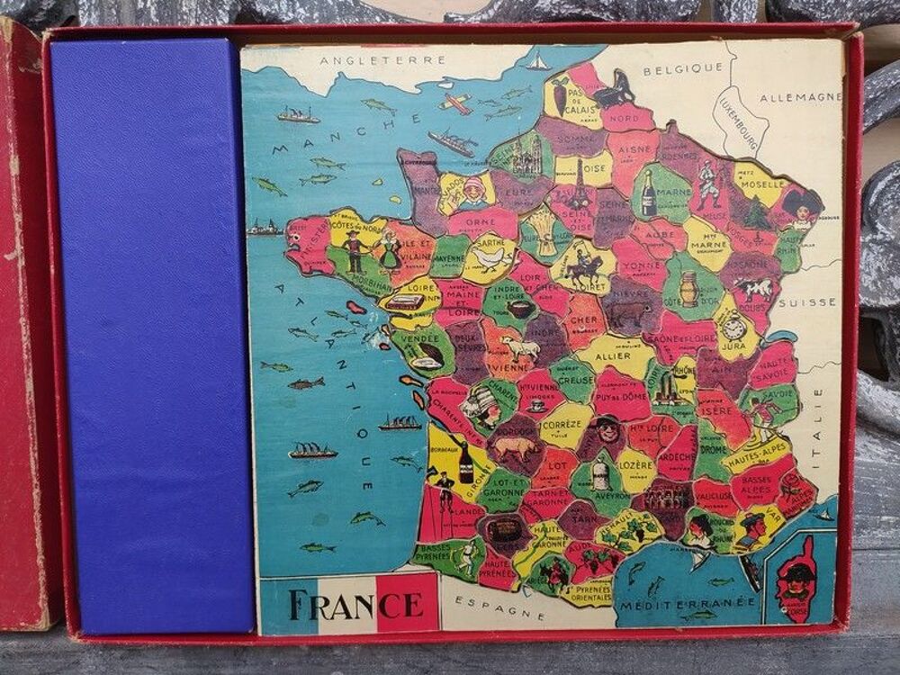 Ancien Jeu de Soci&eacute;t&eacute; Puzzle Carte de France Jeux / jouets