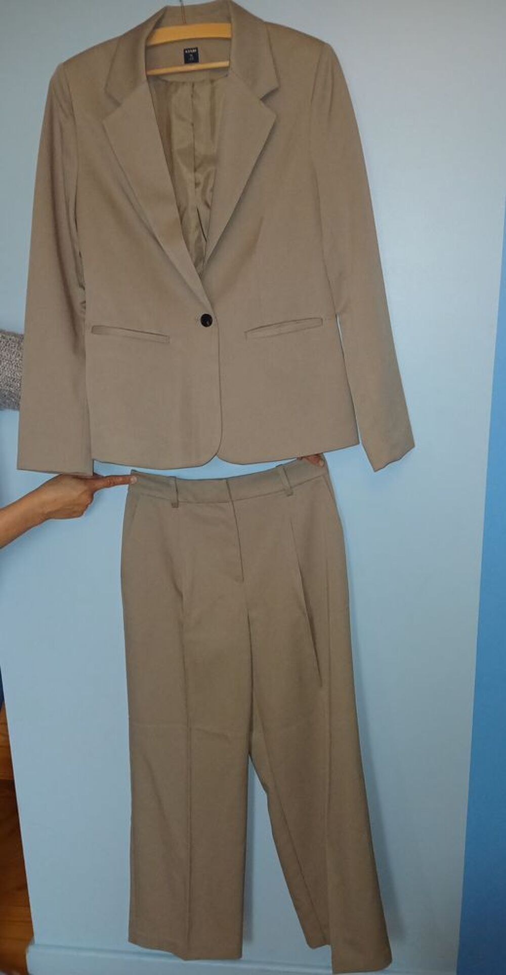 Ensemble kiabi tailleur veste +pantalon T36 vert uni femme Vêtements