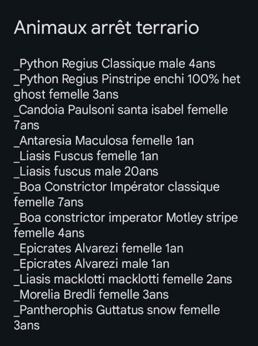   Arrêt terrario  