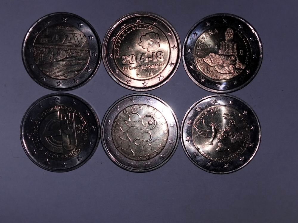 Lot de 6 pi&egrave;ces de 2 comm&eacute;moratives Monaco Finlande Espagne 