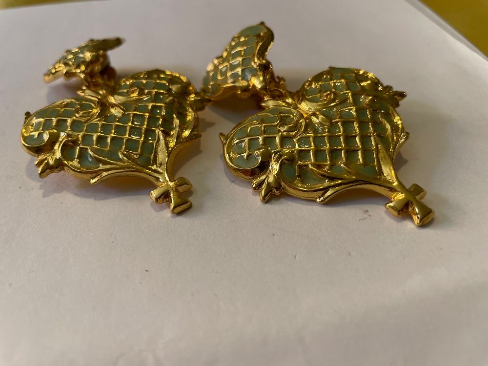 BO Clip coeur croisillons email vert nacr&eacute; + pendant c?ur CL Bijoux et montres