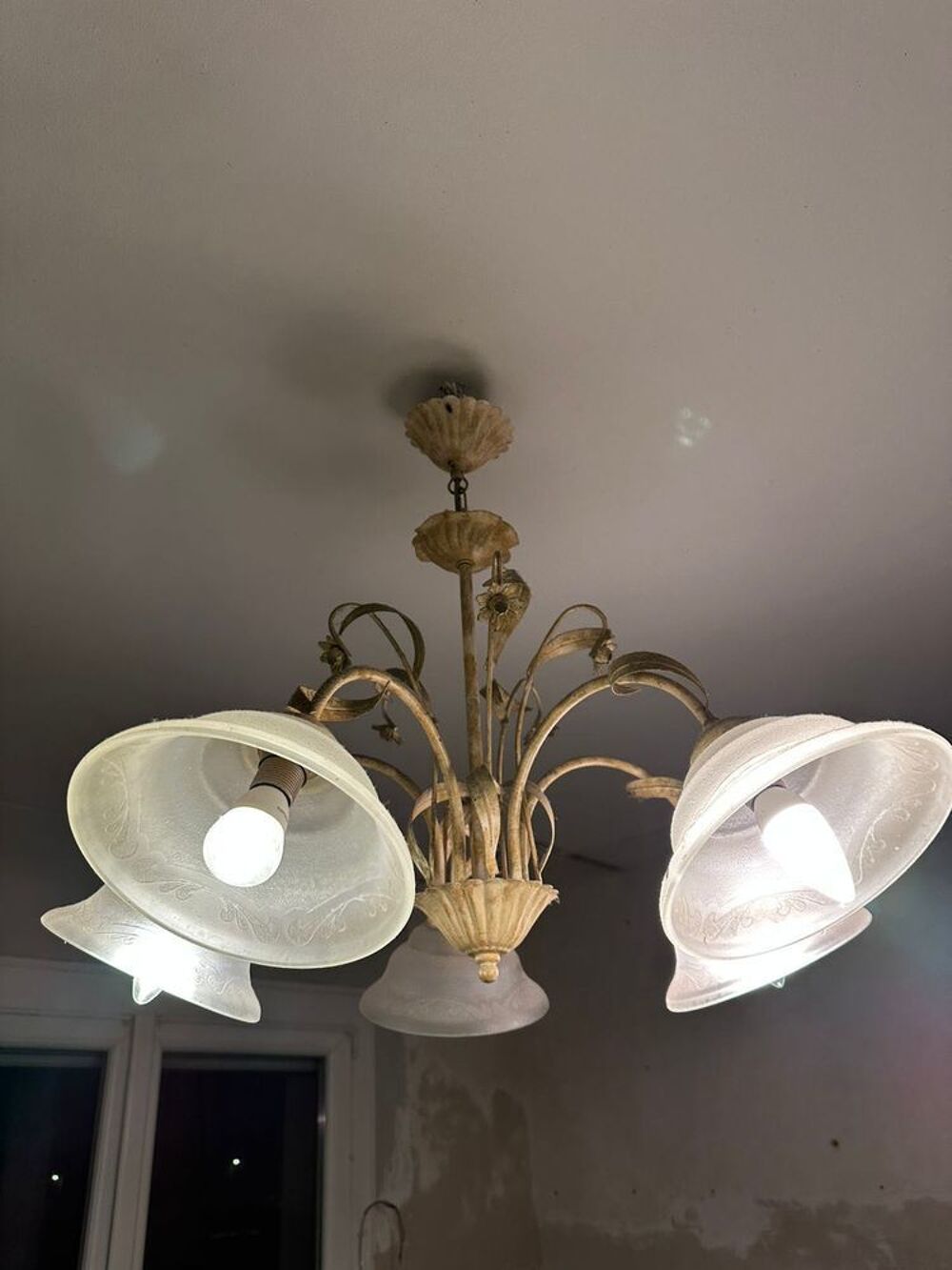 lustre 5 branche tulipes patte de verre Décoration