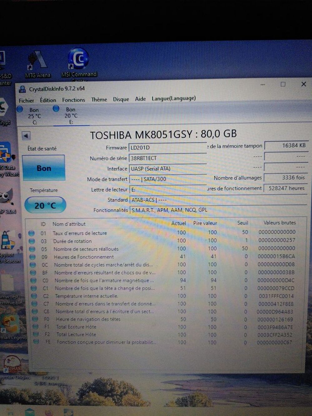 Disque dur Toshiba 80Go 2.5 SATA MK8051GSY Matériel informatique