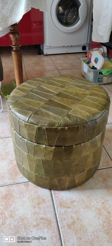 Pouf en cuir vert avec couvercle 25 Grenoble (38)